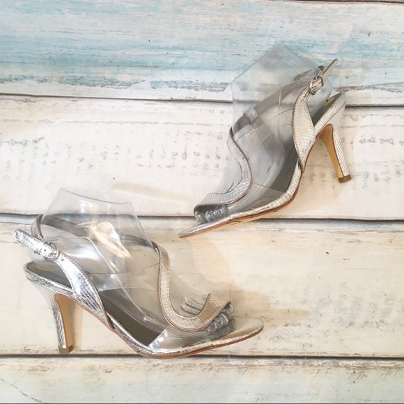silver clear strap heels